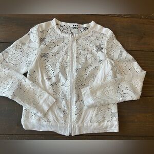 Three Dots Cotton Blend Crochet Lace Zip Lightweight Long Sleeve‎ Jacket Sz M